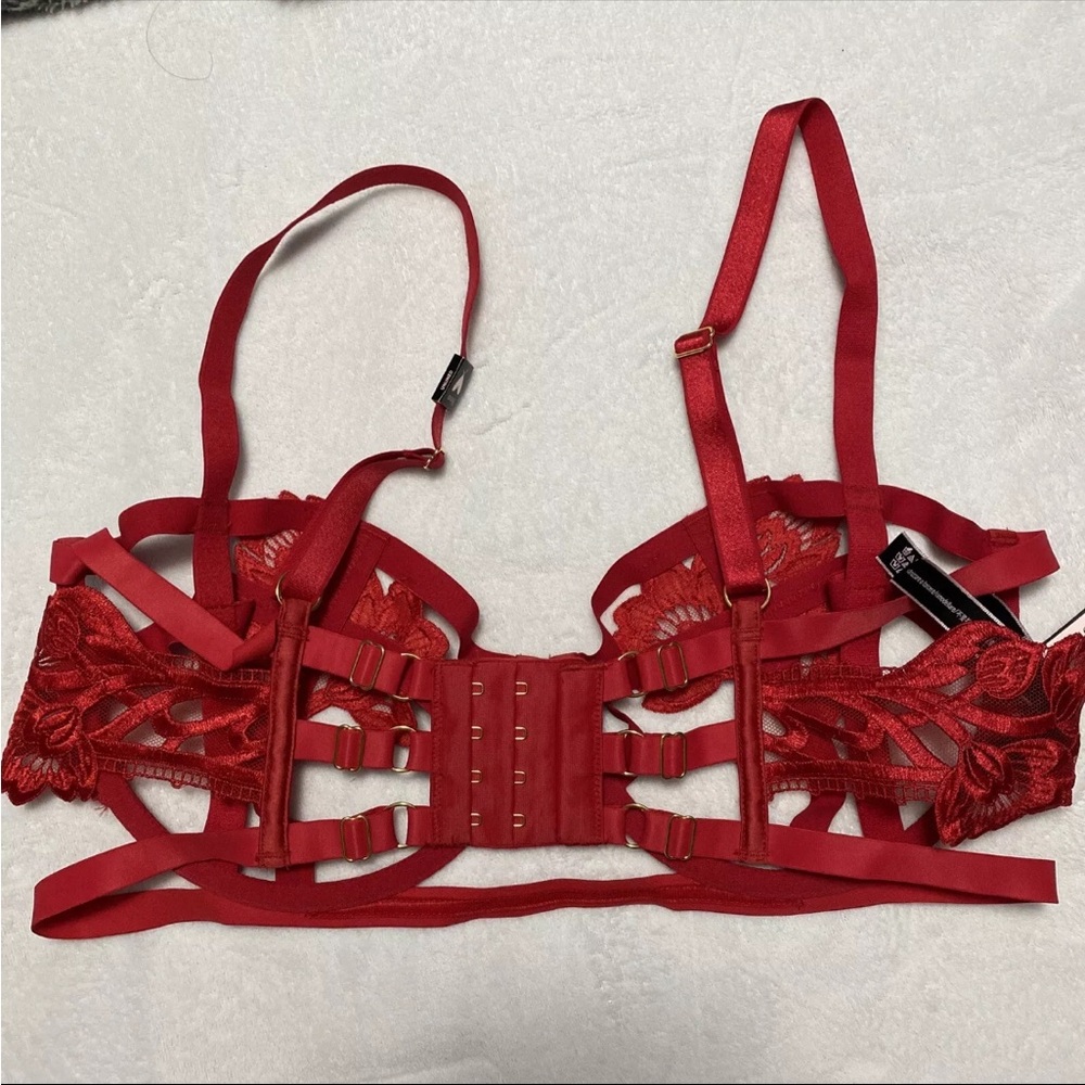 Victoria's Secret Very Sexy Strappy Embroidered Open Cup Balconet Bra 32C 36DD - Picture 3 of 4
